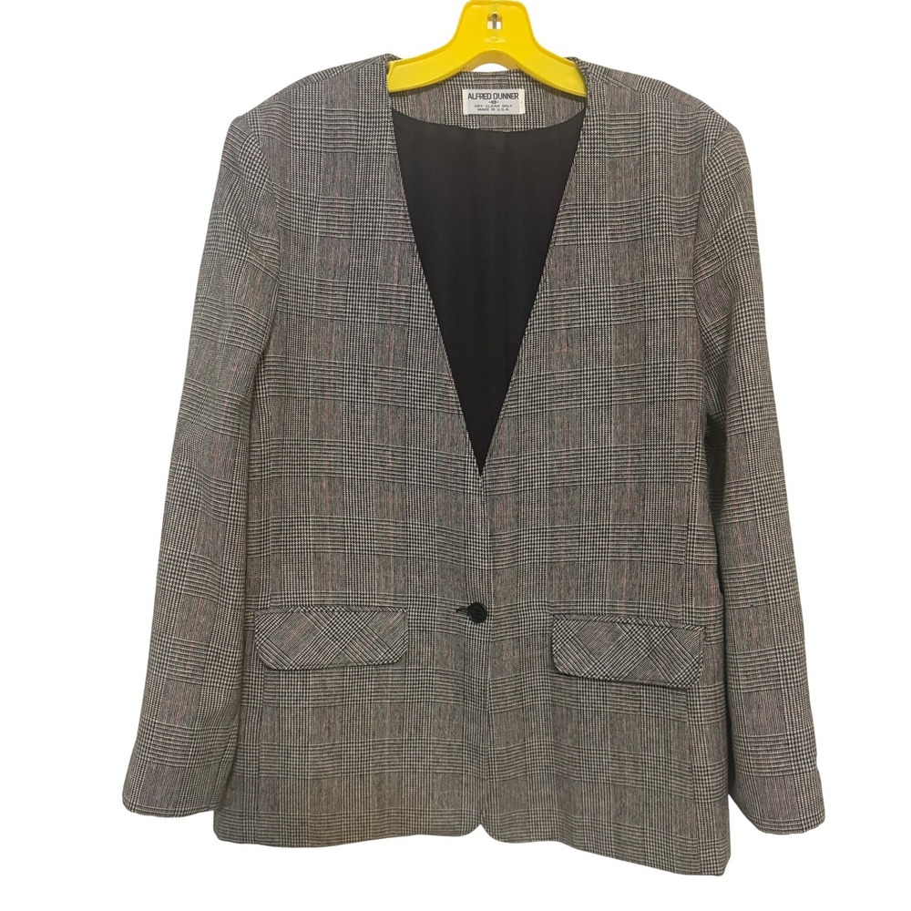 Vintage Plaid Wool Blazer Women M Alfred Dunner 90s Minimalist Academia Jacket